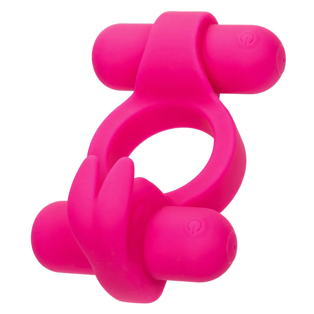 Rockin' Rabbit Rechargeable Vibrating Double-Ended Silicone Cock Ring