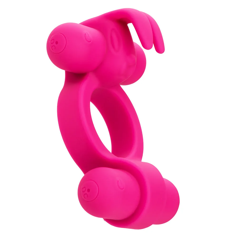Rockin' Rabbit Rechargeable Vibrating Double-Ended Silicone Cock Ring
