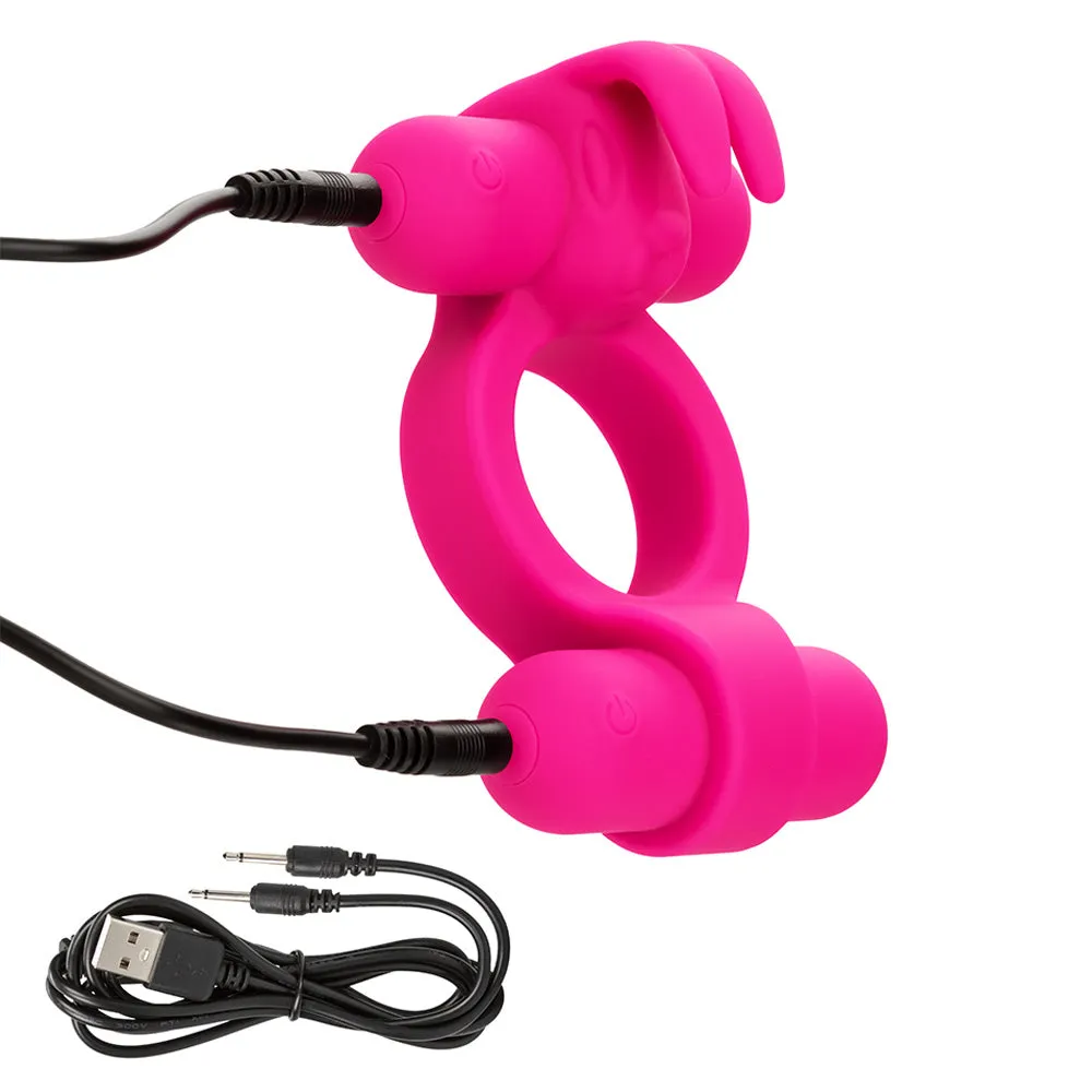 Rockin' Rabbit Rechargeable Vibrating Double-Ended Silicone Cock Ring