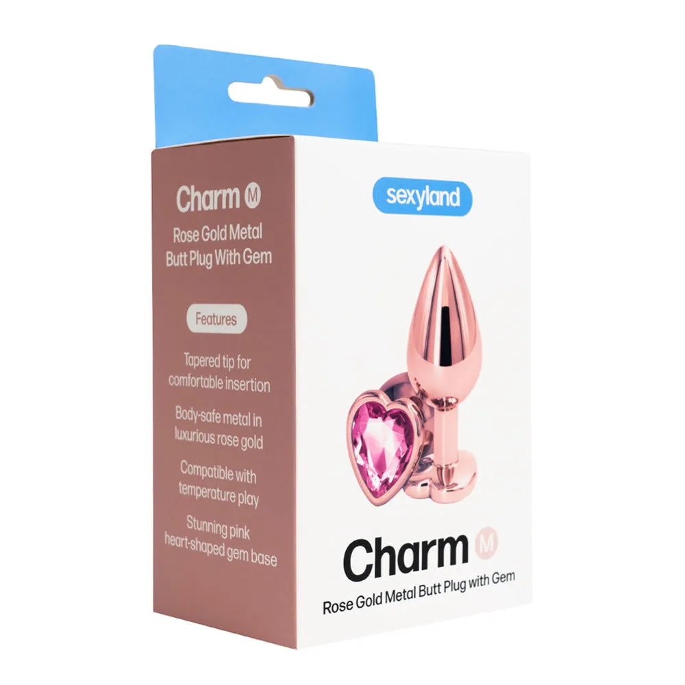 Sexyland Charm Rose Gold Metal Butt Plug With Heart Gem - Medium