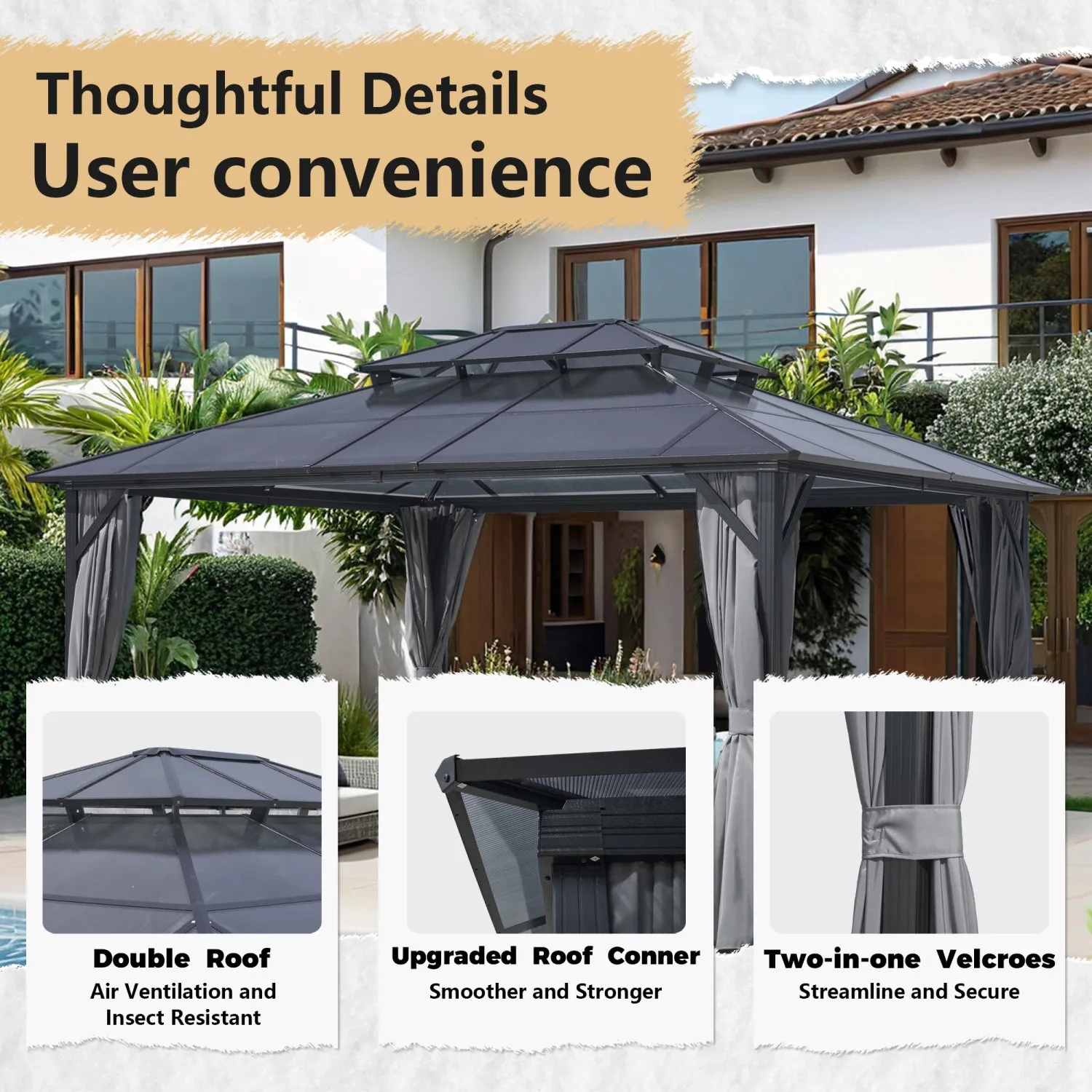 Streamdale 12x16 Hardtop Gazebo, Double Roof, Netting & Curtains