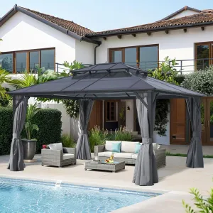 Streamdale 12x16 Hardtop Gazebo, Double Roof, Netting & Curtains