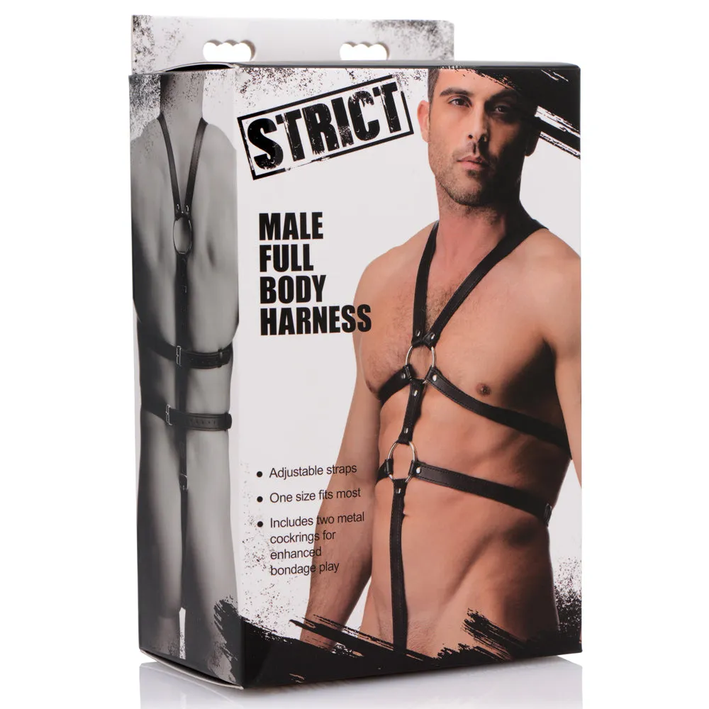 Strict Male Body Harness With Metal Cock Rings
