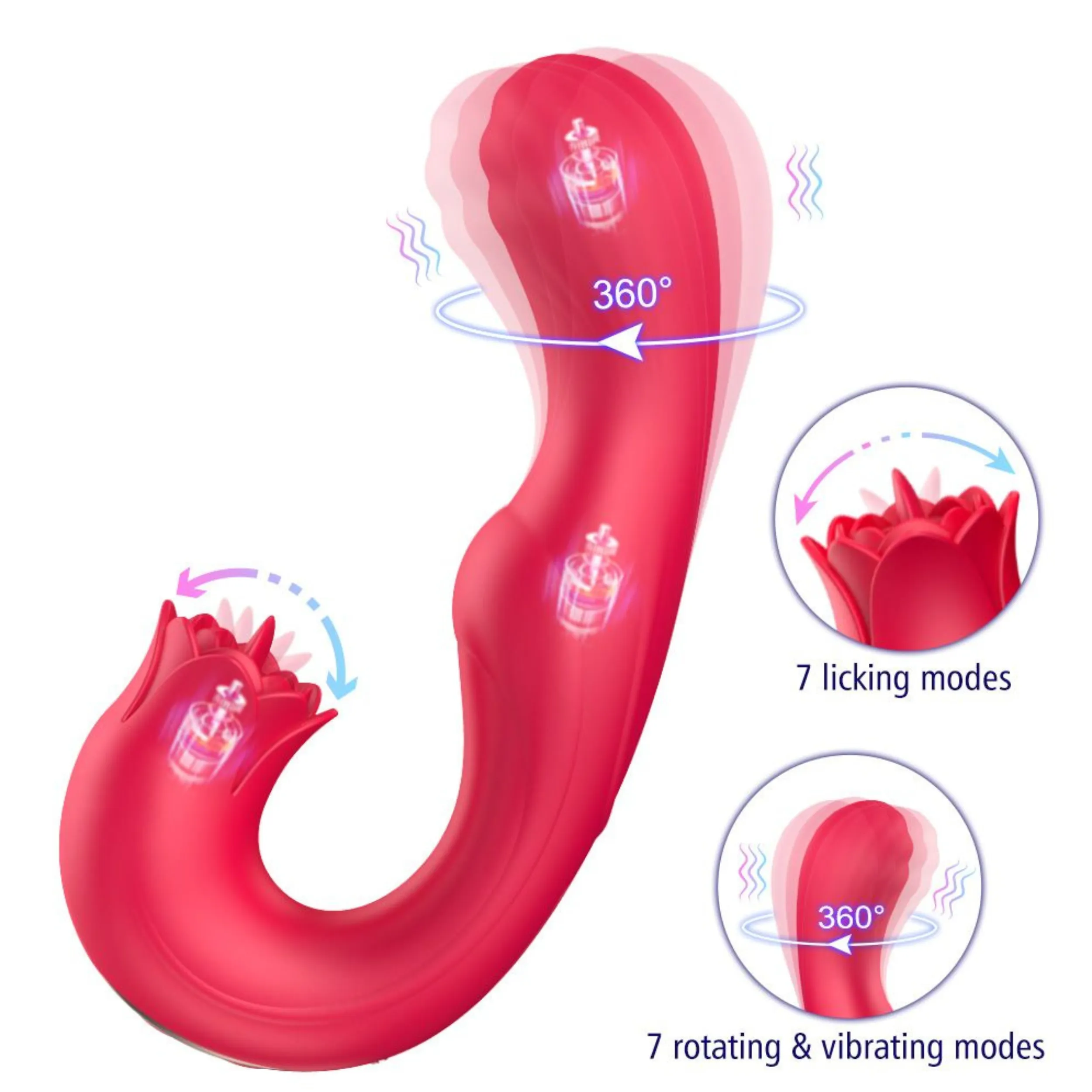 Twirling Tongue Tease - Silicone Rotating G-Spot Vibe & Clit Licking Rose
