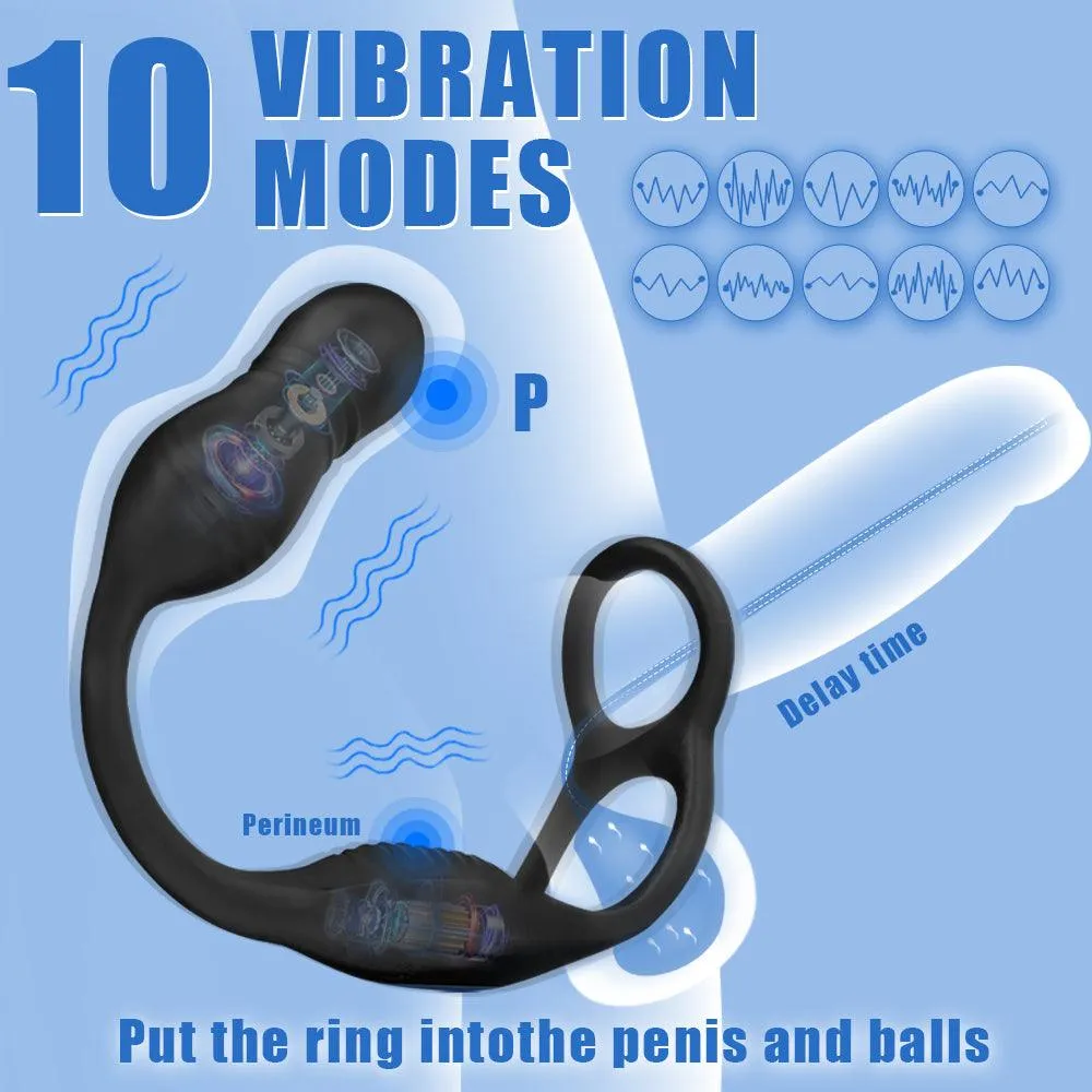 【US Stock Available Only】3 Thrusting & 10 Vibration Modes Prostate Massager with 2 Penis Rings Remote Control Anal Vibrator