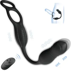【US Stock Available Only】3 Thrusting & 10 Vibration Modes Prostate Massager with 2 Penis Rings Remote Control Anal Vibrator