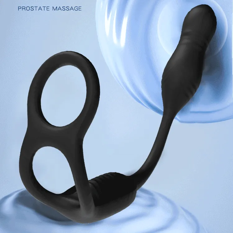 【US Stock Available Only】3 Thrusting & 10 Vibration Modes Prostate Massager with 2 Penis Rings Remote Control Anal Vibrator