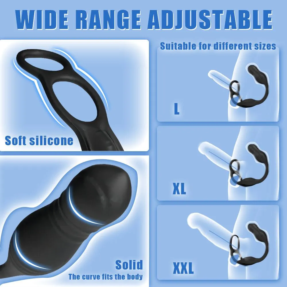 【US Stock Available Only】3 Thrusting & 10 Vibration Modes Prostate Massager with 2 Penis Rings Remote Control Anal Vibrator