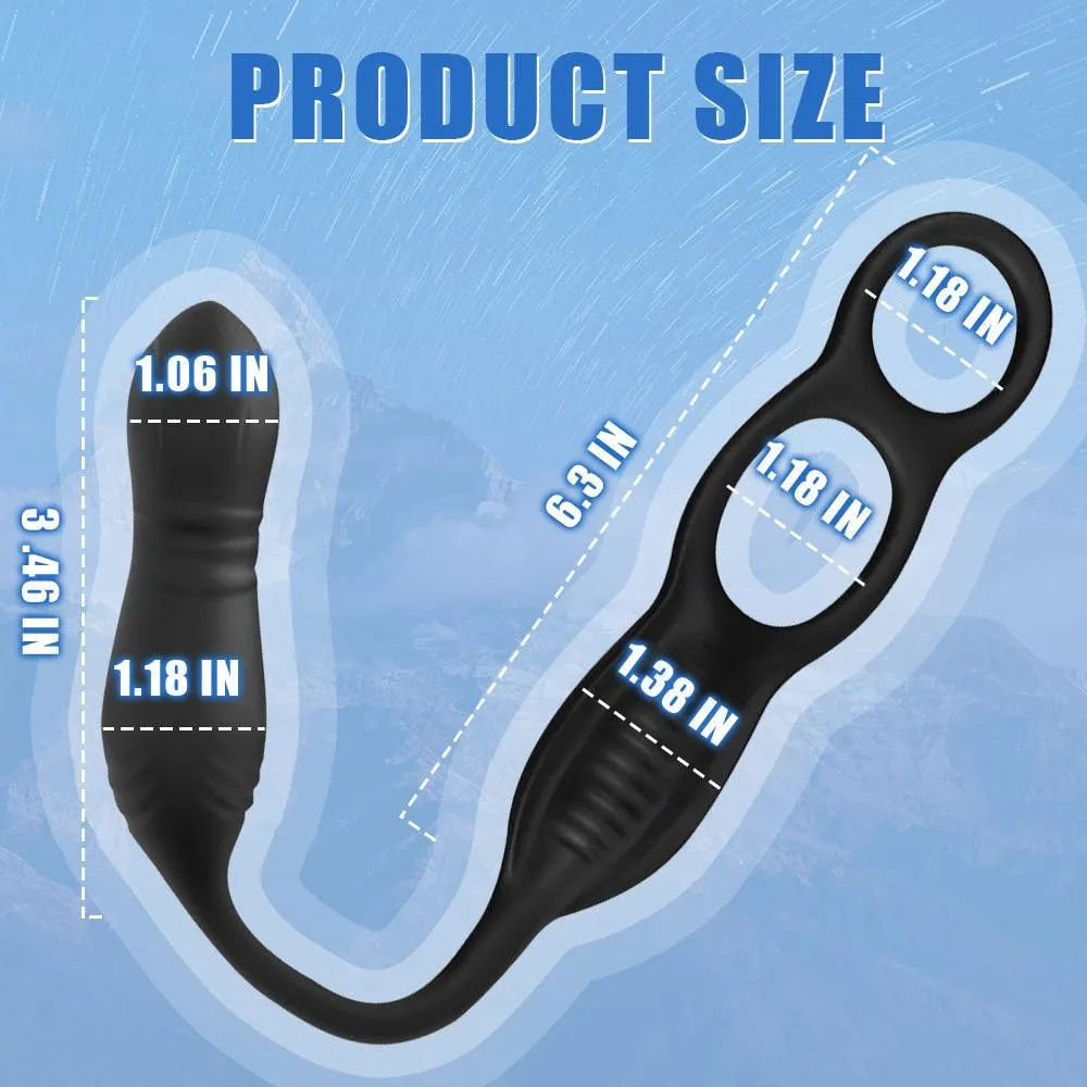 【US Stock Available Only】3 Thrusting & 10 Vibration Modes Prostate Massager with 2 Penis Rings Remote Control Anal Vibrator
