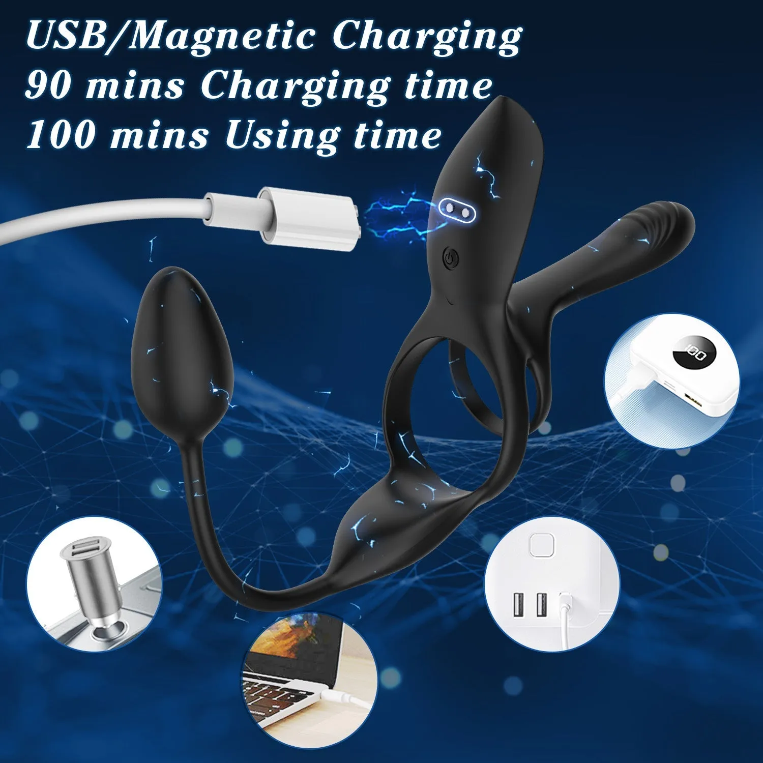VelvetEth - Vibrating Cock Ring with Anal Plug