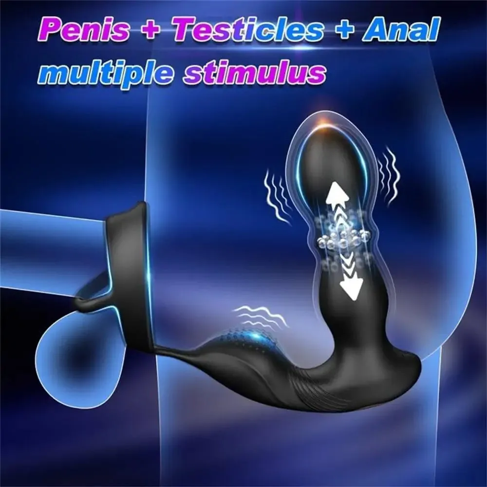 Vibrating & Rolling Anal Plug Vibrator with Cock Ring 4.2 Inch