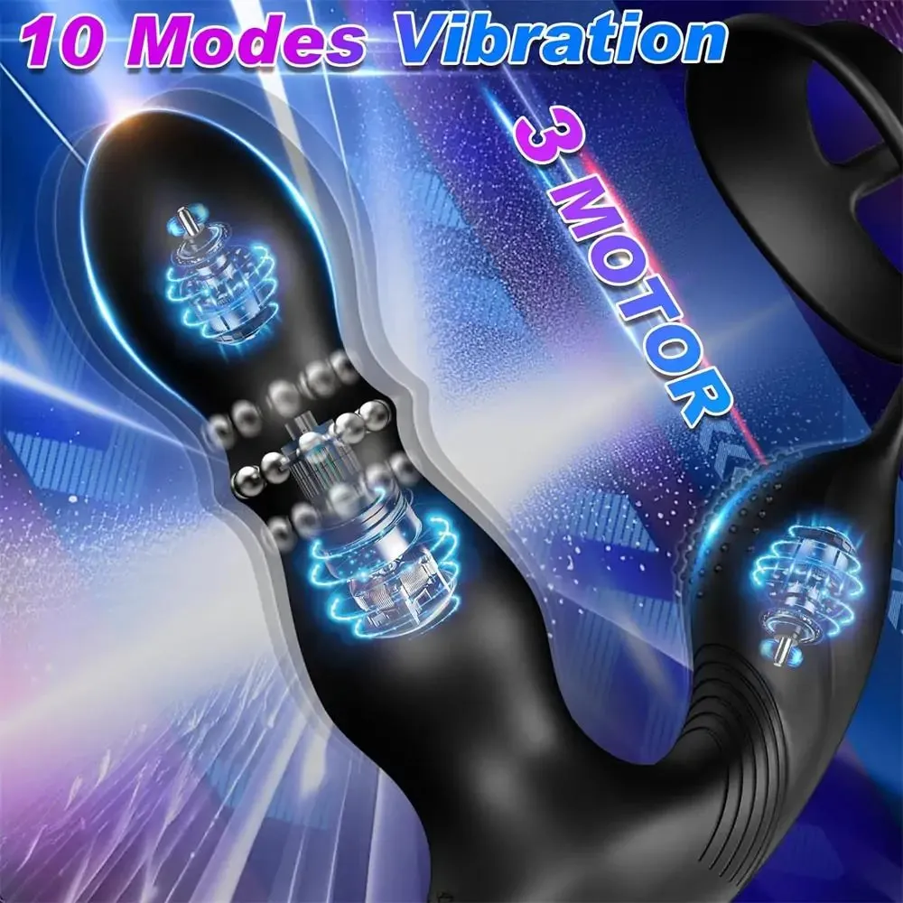 Vibrating & Rolling Anal Plug Vibrator with Cock Ring 4.2 Inch