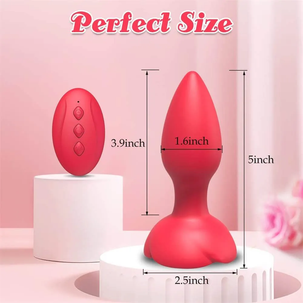 Vibrating Rose Glow Butt Plug with Remote Control 3.9 Inch
