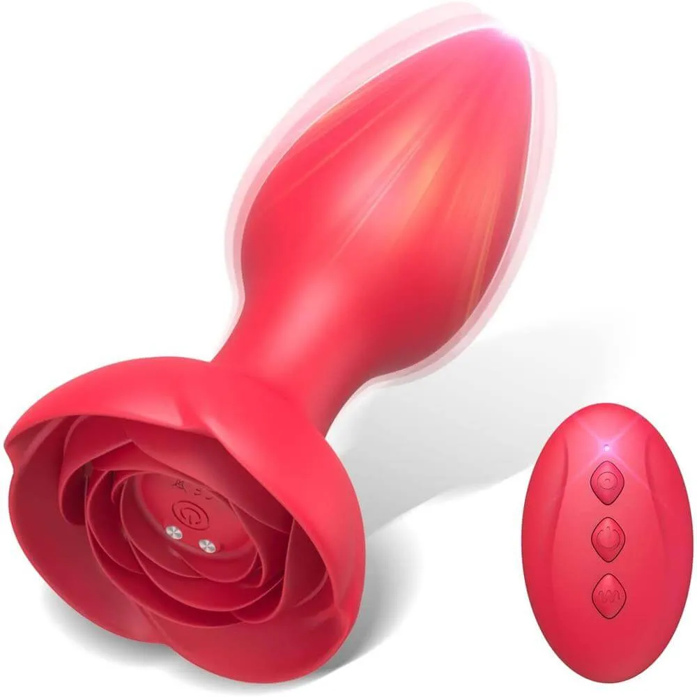 Vibrating Rose Glow Butt Plug with Remote Control 3.9 Inch