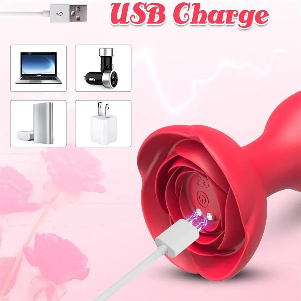 Vibrating Rose Glow Butt Plug with Remote Control 3.9 Inch