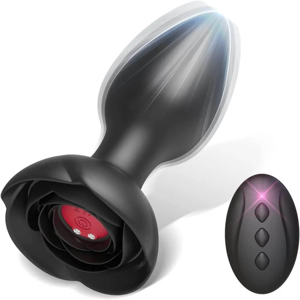 Vibrating Rose Glow Butt Plug with Remote Control 3.9 Inch